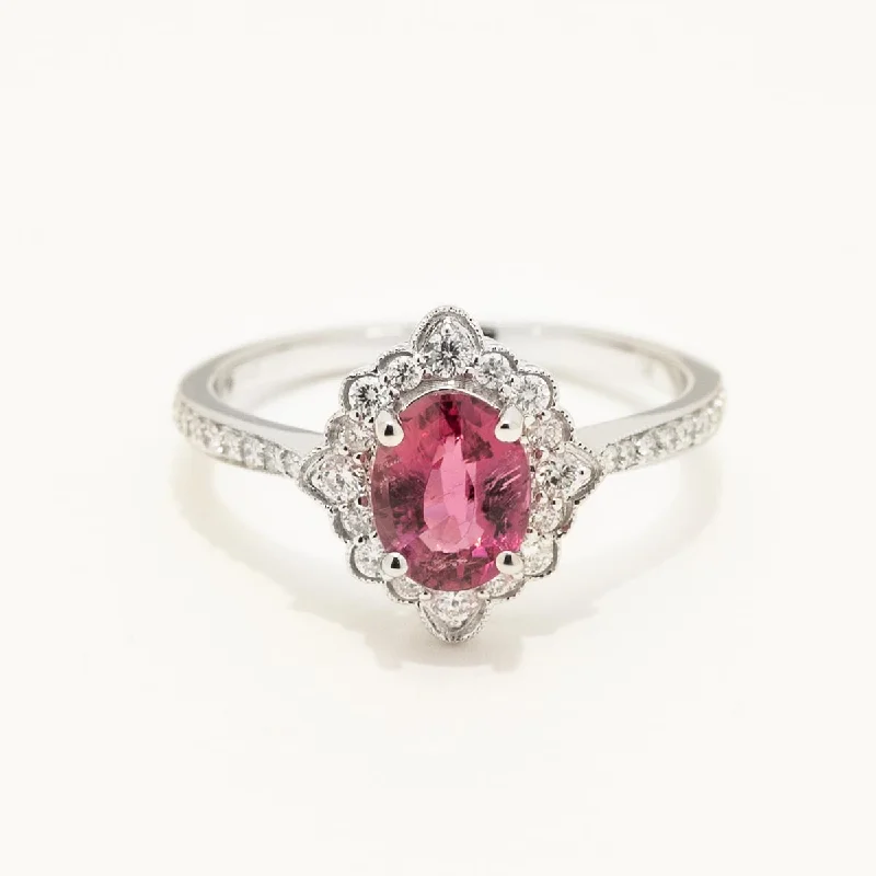 Oval Pink Tourmaline Ring in 14kt White Gold with Diamonds (1/4ct tw)