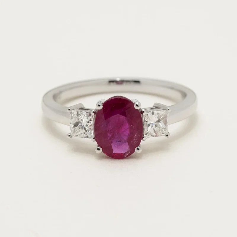 Oval Ruby Ring in 14kt White Gold with Princess Cut Diamonds (1/2ct tw)