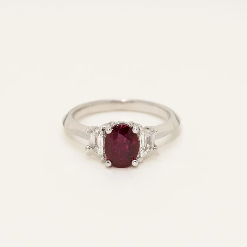 Oval Ruby Ring in 18kt White Gold with Diamonds (1/3ct tw)