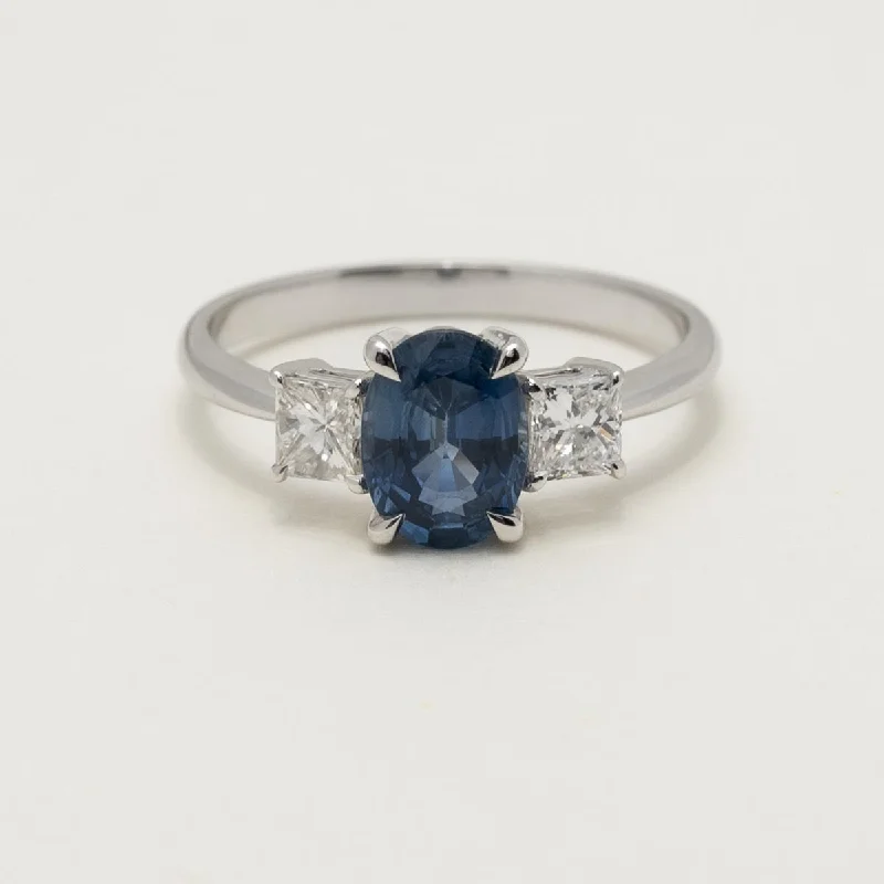 Oval Sapphire Ring in 14kt White Gold with Princess Cut Diamonds (1/2ct tw)