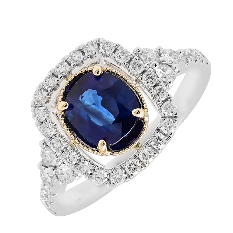 Oval Sapphire Ring in Platinum and 14kt Yellow Gold with Diamonds (5/8ct tw)