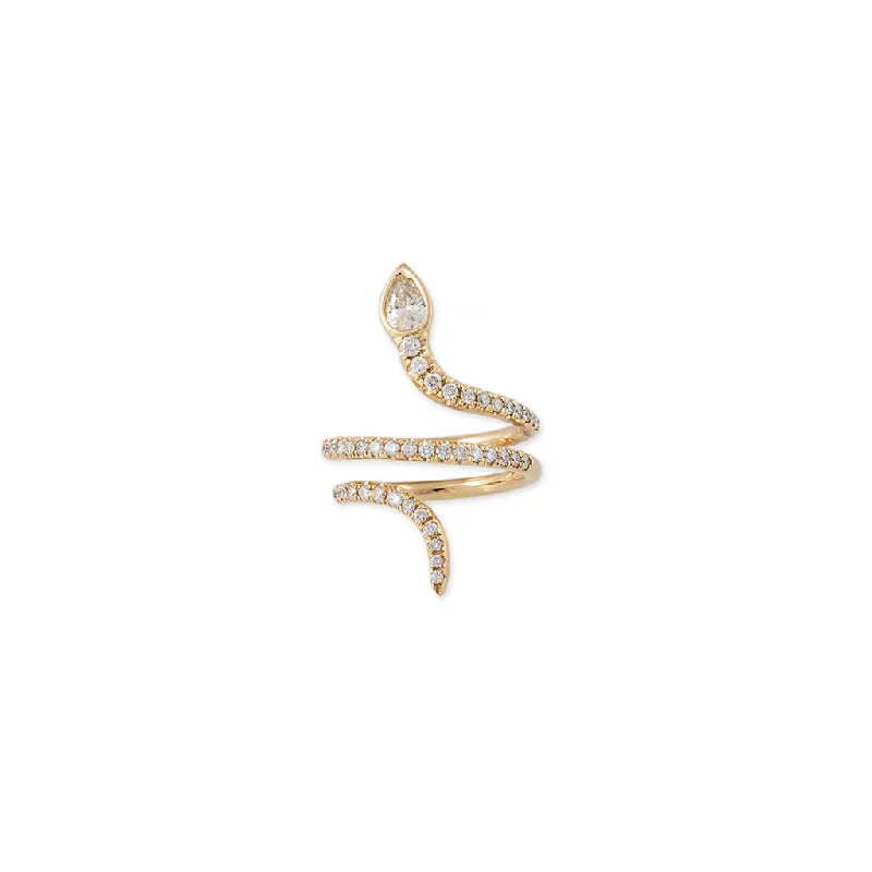 PAVE TEARDROP DIAMOND HEAD SNAKE COIL WRAP RING