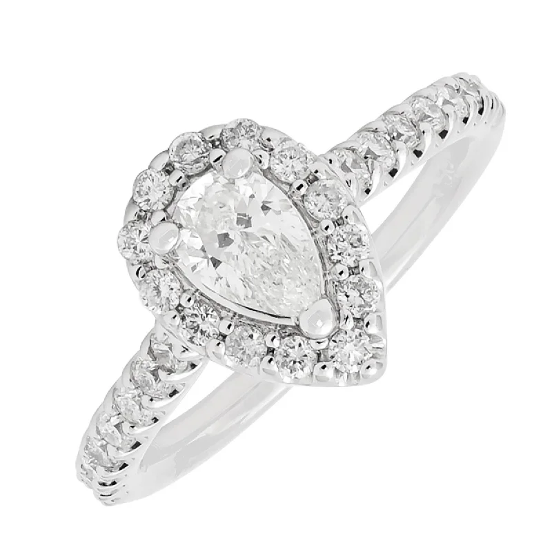 Pear Diamond Halo Engagement Ring in 14kt White Gold (1ct tw)