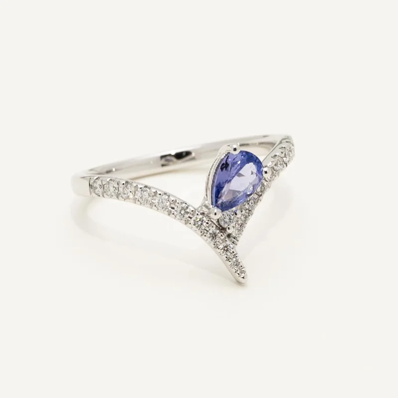 Pear Shape Tanzanite Ring in 14kt White Gold with Diamonds (1/5ct tw)