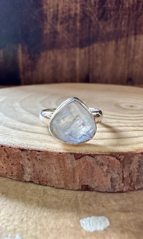 ROUNDABOUT RAINBOW MOONSTONE Sterling Silver Ring • Size 8