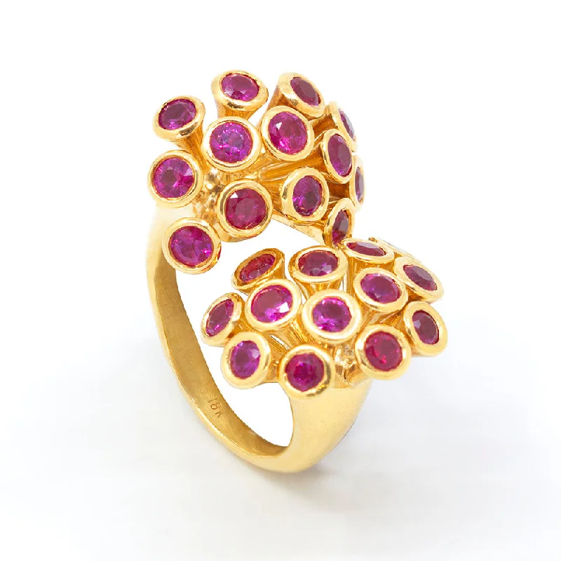 Ruby Double Cluster Open Shank Ring