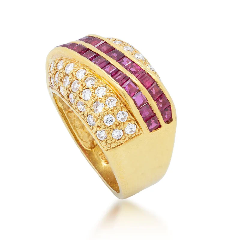 Ruby Parallels & Diamond Pave Ring