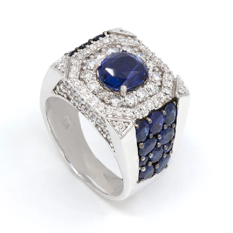 Sapphire & Diamond Square Ring