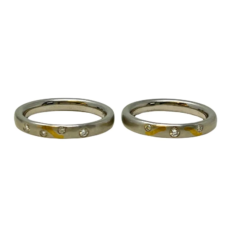 Set of 2 Platinum Guard Rings with Diamonds