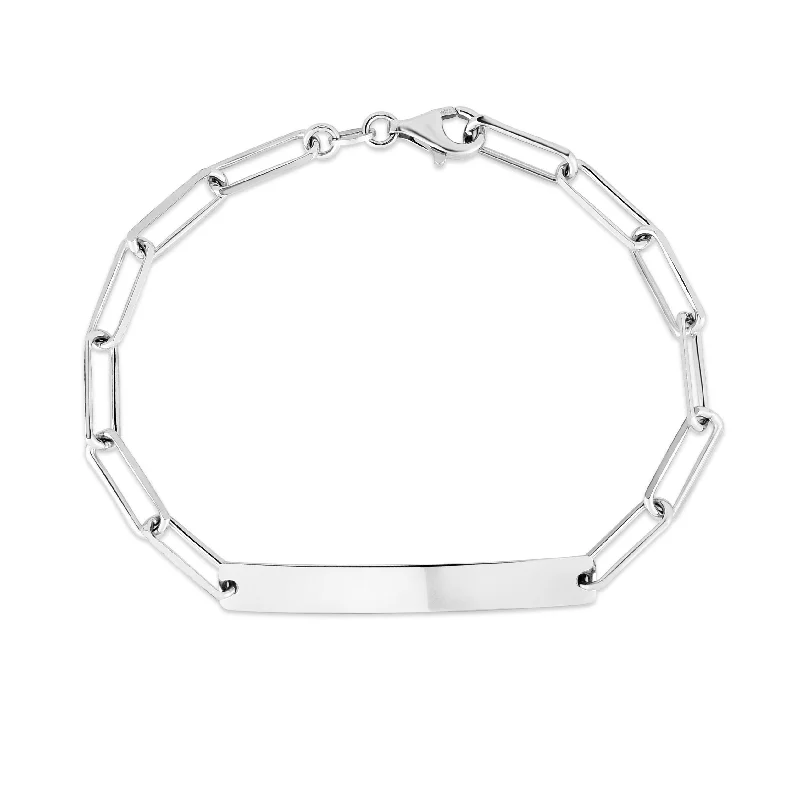 Silver Engravable ID Bar Paperclip Bracelet