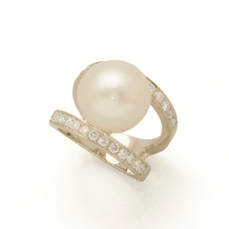 Double Shank South Sea Pearl Ring with Diamonds