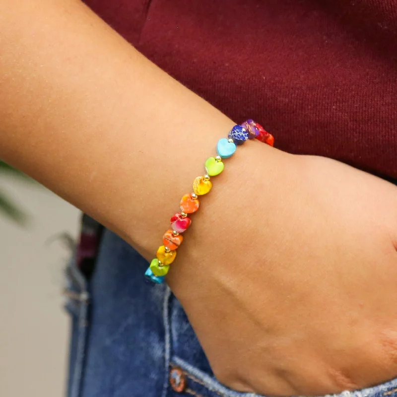 Stoned Heart Multi Colored - Stone Heart Accent Bracelet