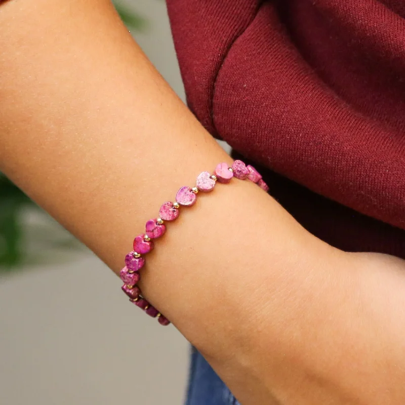 Stoned Heart Pink - Stone Heart Accent Bracelet