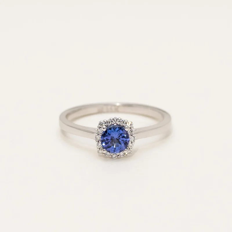 Tanzanite Halo Ring in 14kt White Gold with Diamonds (1/10ct tw)