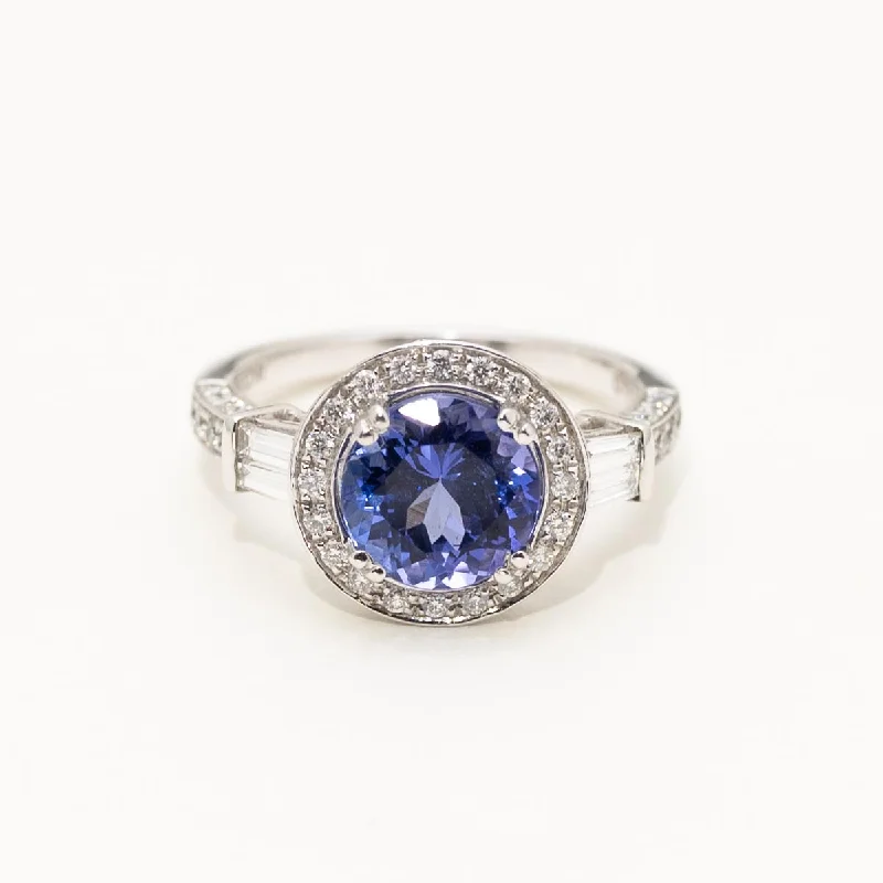 Tanzanite Ring in 14kt White Gold with Baguette and Round Diamonds (3/4ct tw)