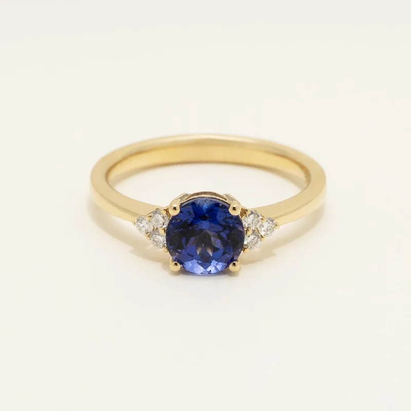 Tanzanite Ring in 18kt Yellow Gold with Diamonds (1/10ct tw)