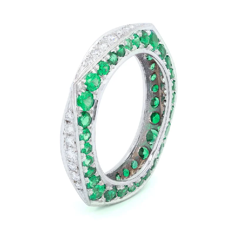 Tsavorite & Diamond Keshet Ring In White Gold