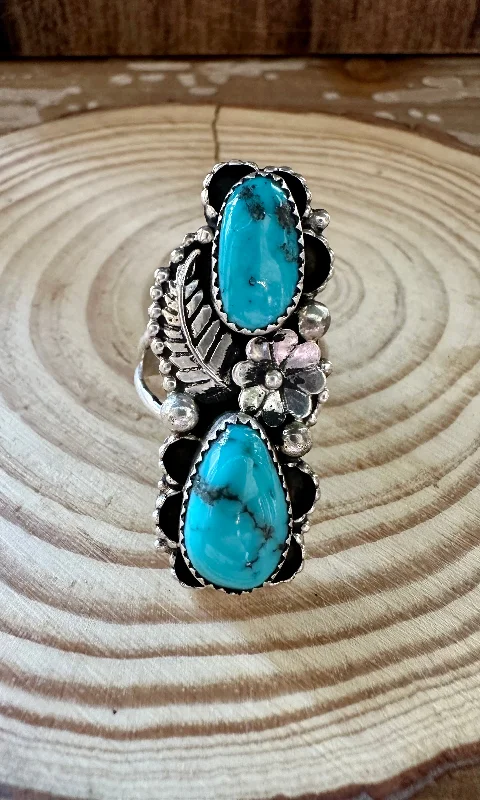 VINTAGE HAWAIIAN OASIS Turquoise and Sterling Silver Ring • Size 8 1/2 & 9 1/4